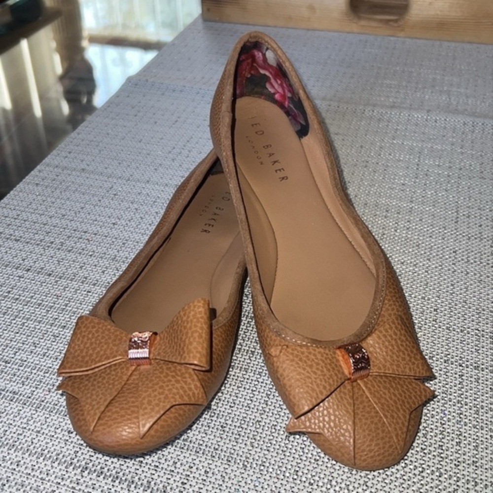 Ted Baker London Sually Bow Tie Ballet Flats 37 Women’s Brown Tan Pump Shoes - Picture 7 of 9